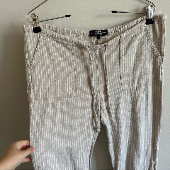 3/$20⚡️ Rewash Tan & White Striped Linen Blend Tie Waist Flowy Pants - Picture 6 of 13